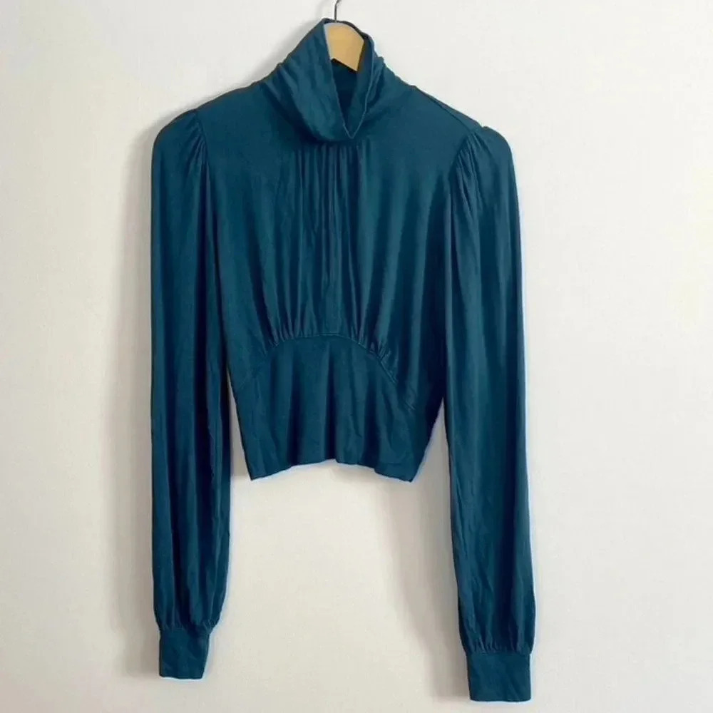 Free People Teal Turtleneck with Open Slit - Picture 2 of 10